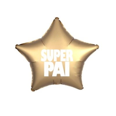 Balão em forma de estrela dourado com texto 'SUPER PAI'