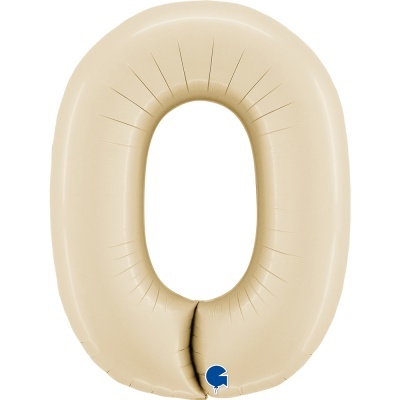 Insuflável número 0 bege com etiqueta azul