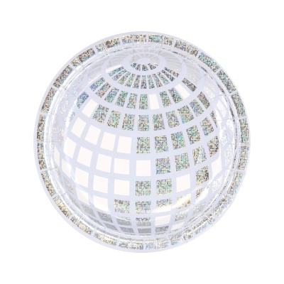 Prato descartável holográfico redondo prateado e branco