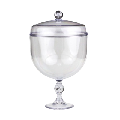 Taça transparente com tampa e base alta
