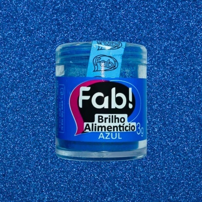 Frasco pequeno de vidro com brilho alimentício azul da marca Fab!
