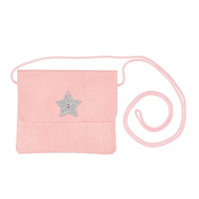 Mala pequena rosa com estrela prateada no fecho