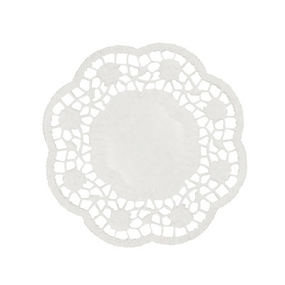 Guardanapo branco redondo com padrão rendado floral