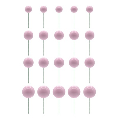 Alfinetes com cabeça rosa e haste verde organizados em linhas