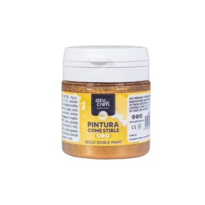 Frasco de tinta comestível dourada Azucren com tampa branca