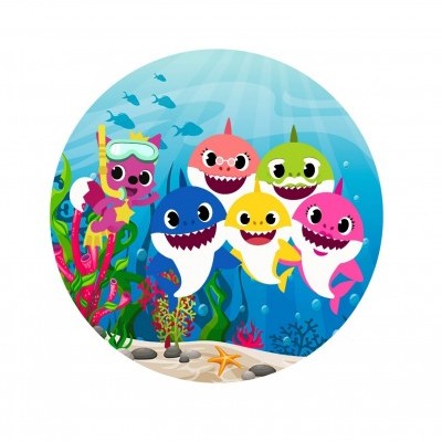 Ilustração redonda de tubarões bebés coloridos e polvo debaixo de água