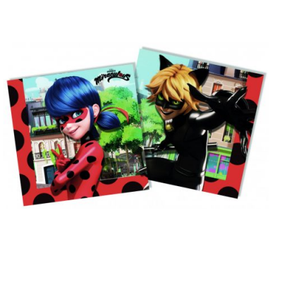 Painéis quadrados com imagens de Ladybug e Cat Noir da série Miraculous