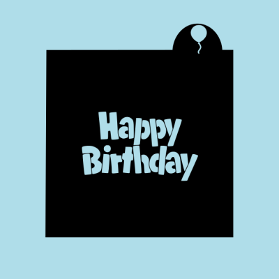 Embalagem preta com texto Happy Birthday em azul claro