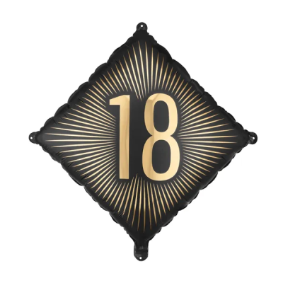 Balão quadrado preto e dourado com número 18