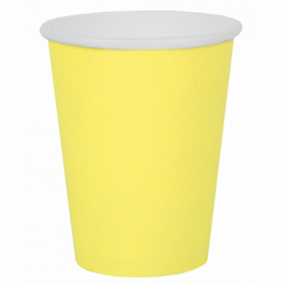 Copo descartável amarelo com tampa branca