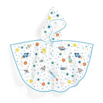 Capa de criança com capuz e estampados de foguetes e planetas