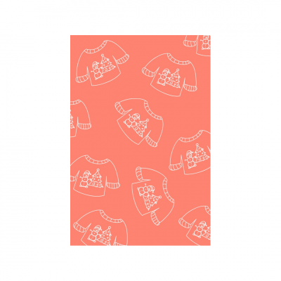 Padrão com camisolas de Natal brancas desenhadas sobre fundo laranja