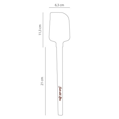 Espátula de silicone branca com texto Just add Love no cabo