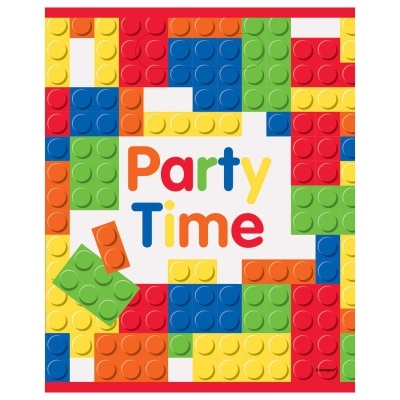 Cartaz com blocos coloridos e texto 