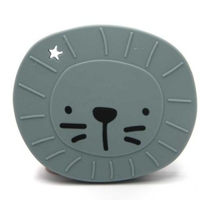 Forma de silicone cinza em formato de leão com sorriso simples