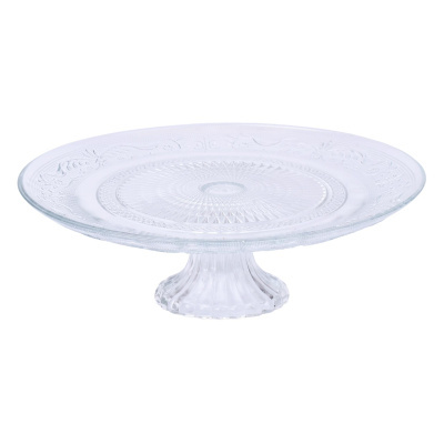 Prato de vidro transparente com padrão em relevo e pedestal