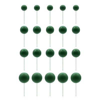 Bolas de espuma verde com alfinetes em quatro linhas