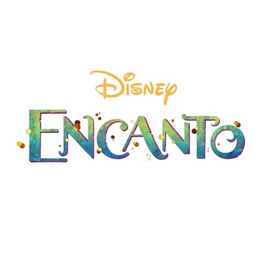 Logótipo colorido do filme da Disney 'ENCANTO' sobre fundo branco