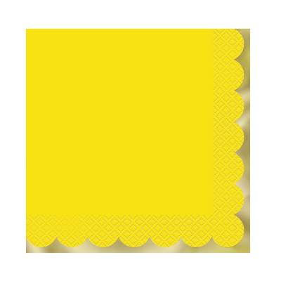 Guardanapo amarelo quadrado com borda recortada e padrão em relevo