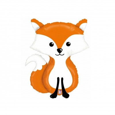 Balão metálico em forma de raposa laranja e branca com olhos grandes