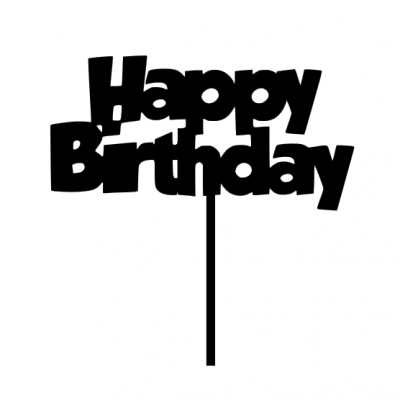 Decoração preta para bolo com texto Happy Birthday