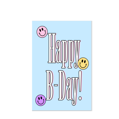 Cartão azul claro com texto de aniversário e emojis sorridentes