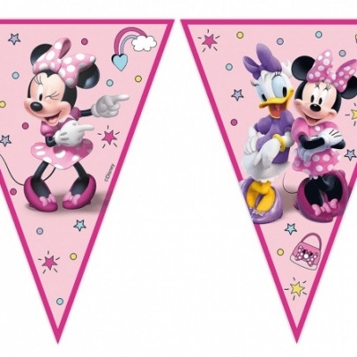 Bandeirolas cor-de-rosa com Minnie Mouse e Margarida em estilo de desenho animado