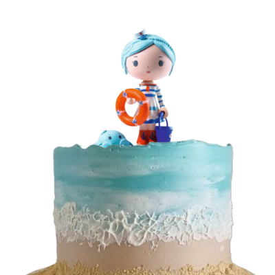 Bolo decorado com tema marinheiro e mar