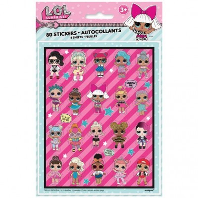 Pacote de autocolantes LOL Surprise com personagens coloridas e texto em francês