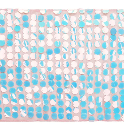 Tapete decorativo retangular com círculos azuis e brancos brilhantes