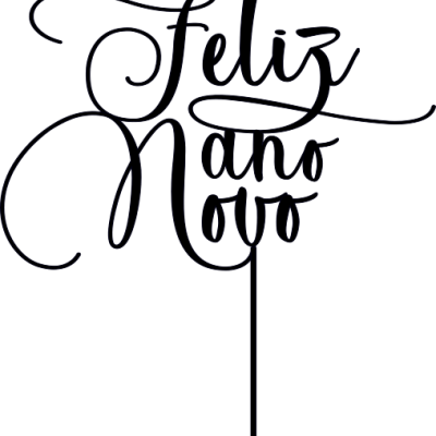 Topper para bolo em acrílico preto com frase Feliz Ano Novo
