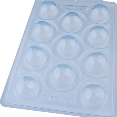 Molde plástico transparente para doze semiesferas com inscrições SP9419 e GASCA 12P