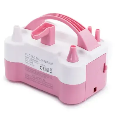 Bomba elétrica para balões rosa e branca com texto impresso