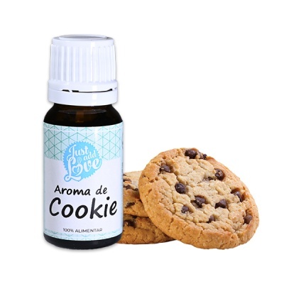 Frasco de aroma alimentar aroma de cookie e dois biscoitos de chocolate.