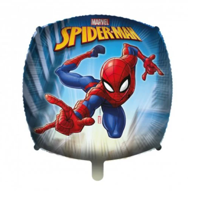 Balão de alumínio Spider-Man com fundo azul e texto Marvel Spider-Man