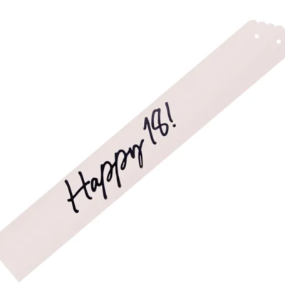 Pulseira de papel rosa com texto Happy 18!