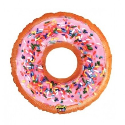 Colchão insuflável em forma de donut rosa com granulado colorido