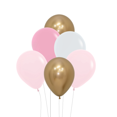 Conjunto de balões dourados, rosa e branco