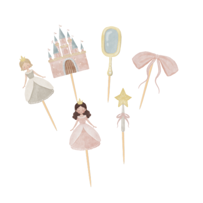 Toppers decorativos de festa com tema de princesa em tons pastel