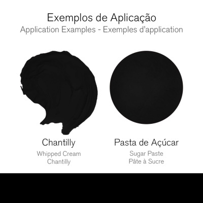 Exemplos de aplicação de chantilly e pasta de açúcar em manchas pretas