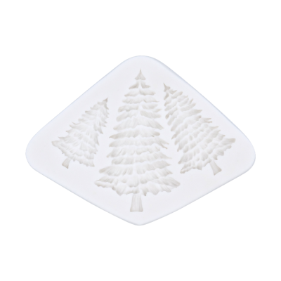 Forma de silicone branca com três árvores de Natal em relevo