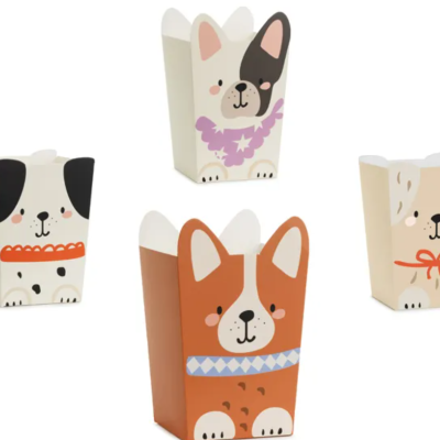 Caixas decorativas de papelão com desenhos de cães coloridos