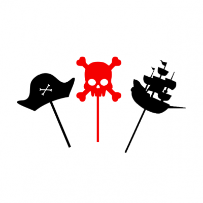 Toppers de bolo em forma de chapéu de pirata, caveira e navio