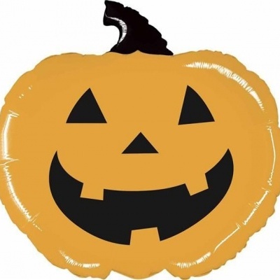 Balão metálico em forma de abóbora de Halloween laranja com detalhes pretos