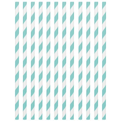 Palhinhas de papel às riscas branco e verde água