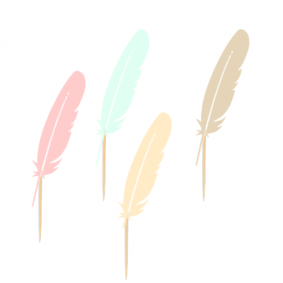 Quatro penas decorativas coloridas em fundo branco