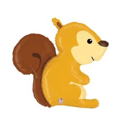 Balão em forma de esquilo amarelo com cauda castanha