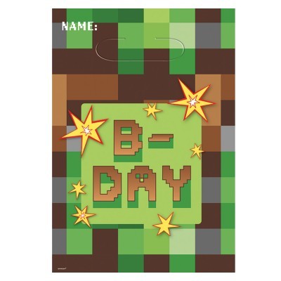 Cartão decorativo com padrão pixelado e texto B-DAY