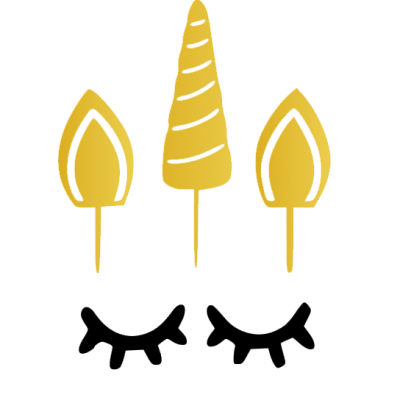 Desenho de um corno e orelhas douradas com olhos fechados pretos