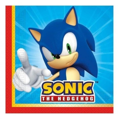 Guardanapo com Sonic the Hedgehog em fundo azul e bordas vermelha e amarela